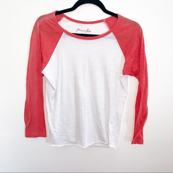 Miami Style Tops - Miami Style Thin Long Sleeve Henley White & Coral